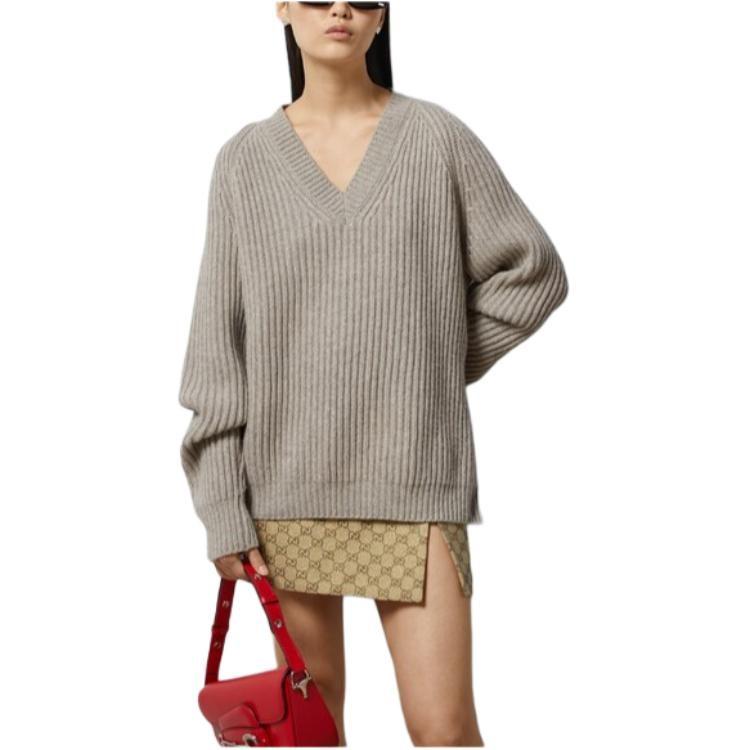 GUCCI V Neck Ribbed Knit Sweater 764665-XKDQ7-1046