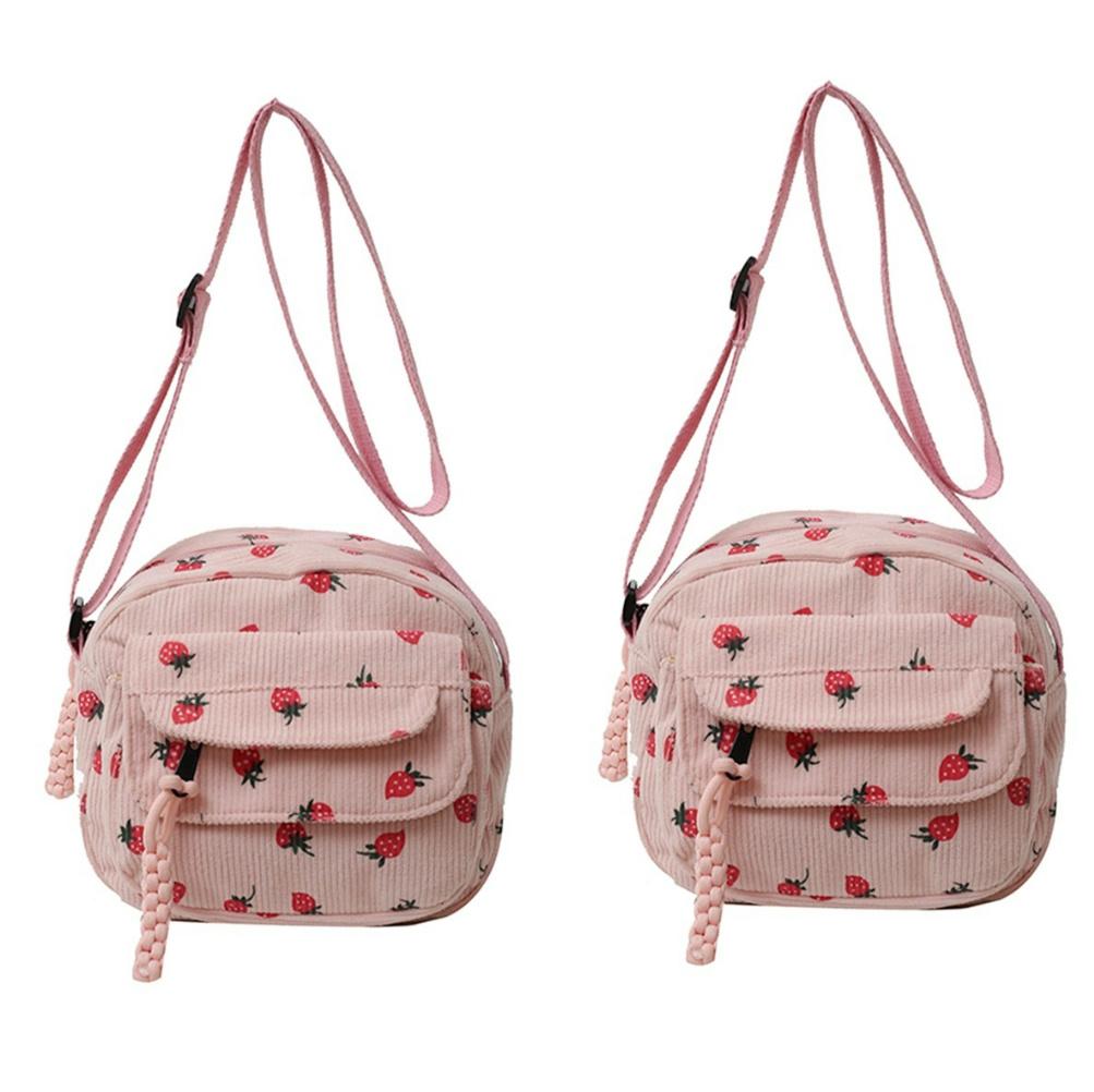 Cute Strawberry Trendy Crossbody Bag Corduroy Messenger Bag Casual Zipper Underarm Bag for Women Travel Work Shoulder Bag