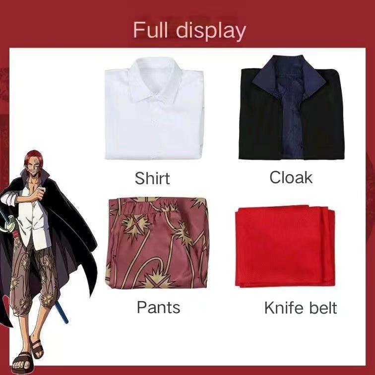 Anime Film Red Shanks Cosplay-Kostüm für Erwachsene, einteiliger Tralike-Mantel, komplettes Outfit, Halloween-Party, rothaariger Pirat