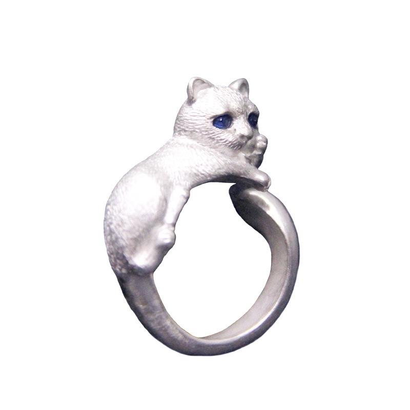 Cute Cat and Mouse Shape Open Ring for Women Antique Silver Color Modern Fashion Girls Finger Accessories Hip Hop Party Jewelry