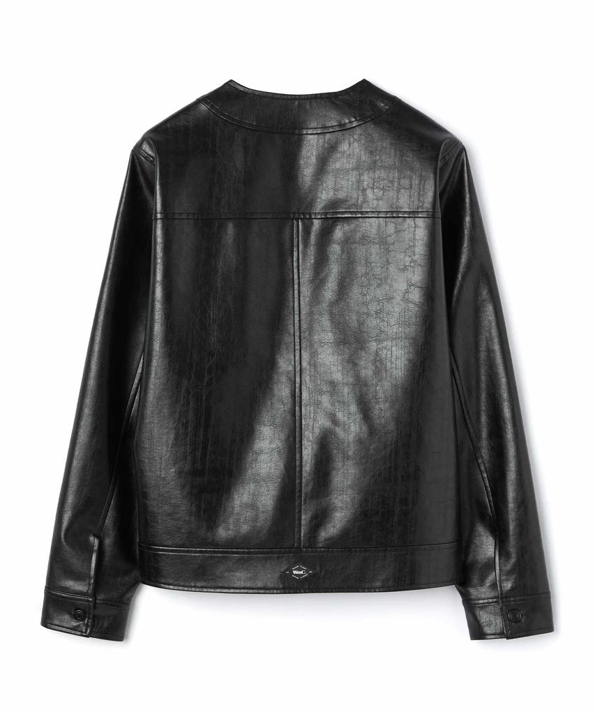 Wmc Collarless Fox Leather Jacket_Black