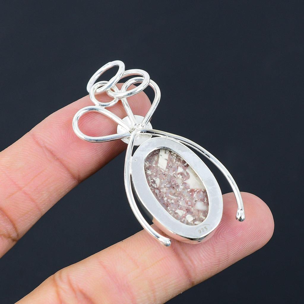 Easter Sale 925 Sterling Silver Red Brecciated Mookaite Stone Pendant Jewelry