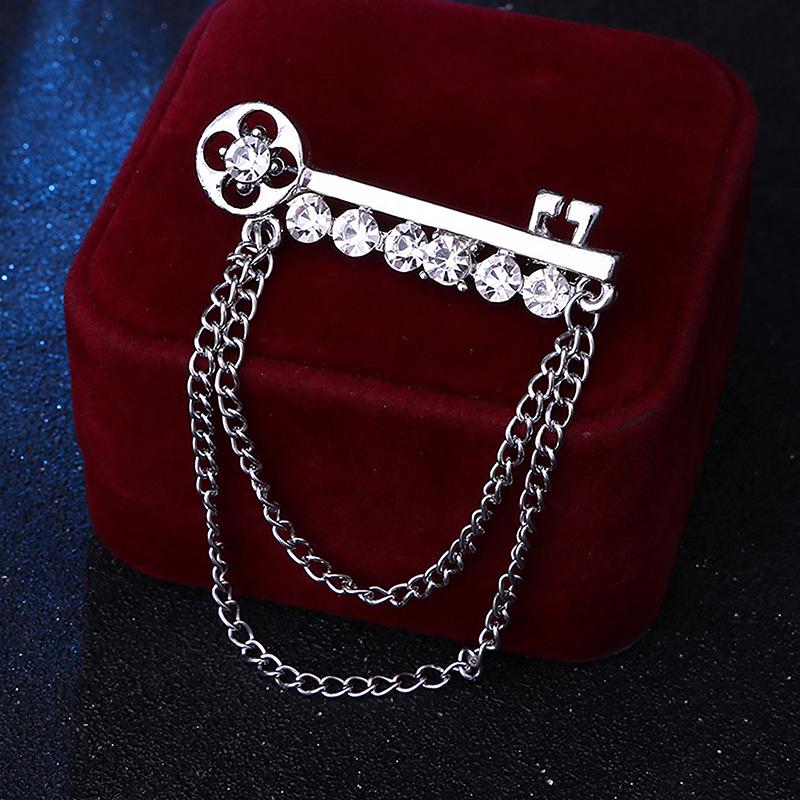 Korean   Metal Key Tassel Long Brooch  Chain Lapel Pin For Men'S Suit Shirt Badge Brooches Pins Accessories