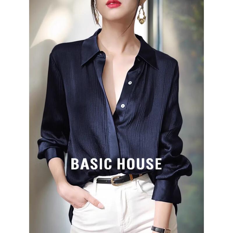 Basic House Women s French Commuter Satin Shirt L