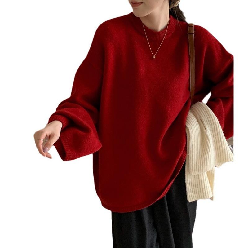 Crew Neck Large Size Pullover Sweater Autumn and Winter New Outer Size Lazy Wind Bottomed Knitted Sweater Women