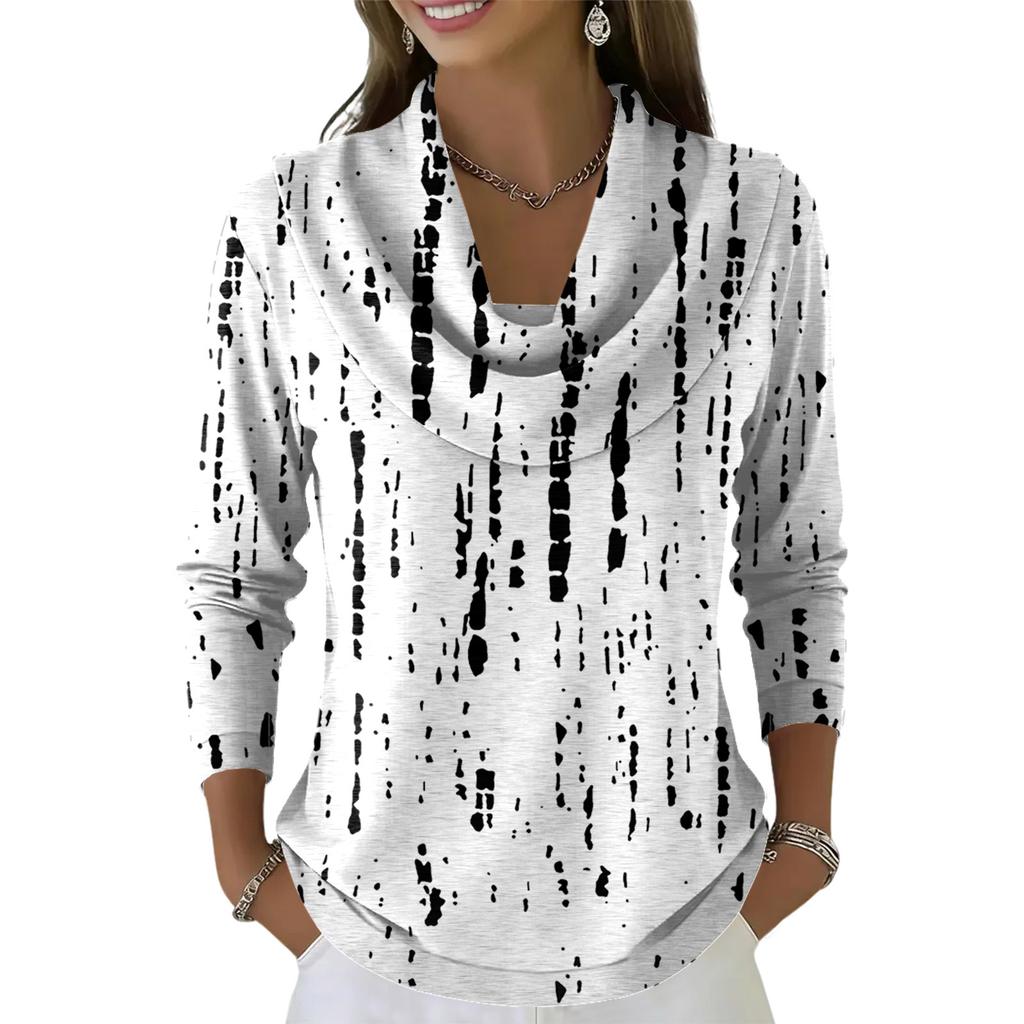 Pulover Top Dama Casual și la Modă cu Gât Rotund și Mânecă Lungă Imprimat
