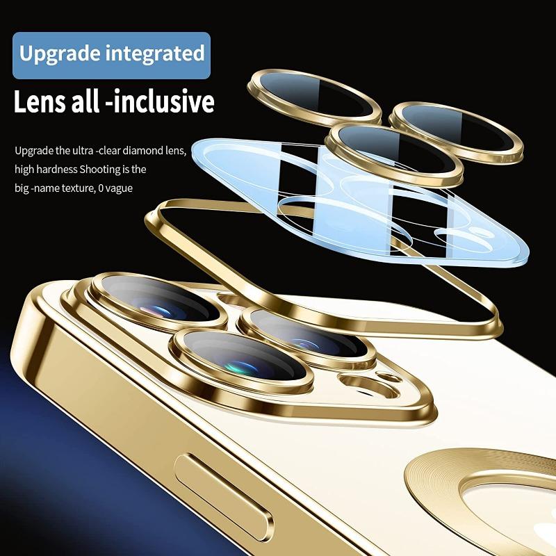 Plating Case for Magsafe Magnetic Clear Camera Lens Protector Glass Case for IPhone 13 15 14 12 11 Pro Max Shockproof Cover