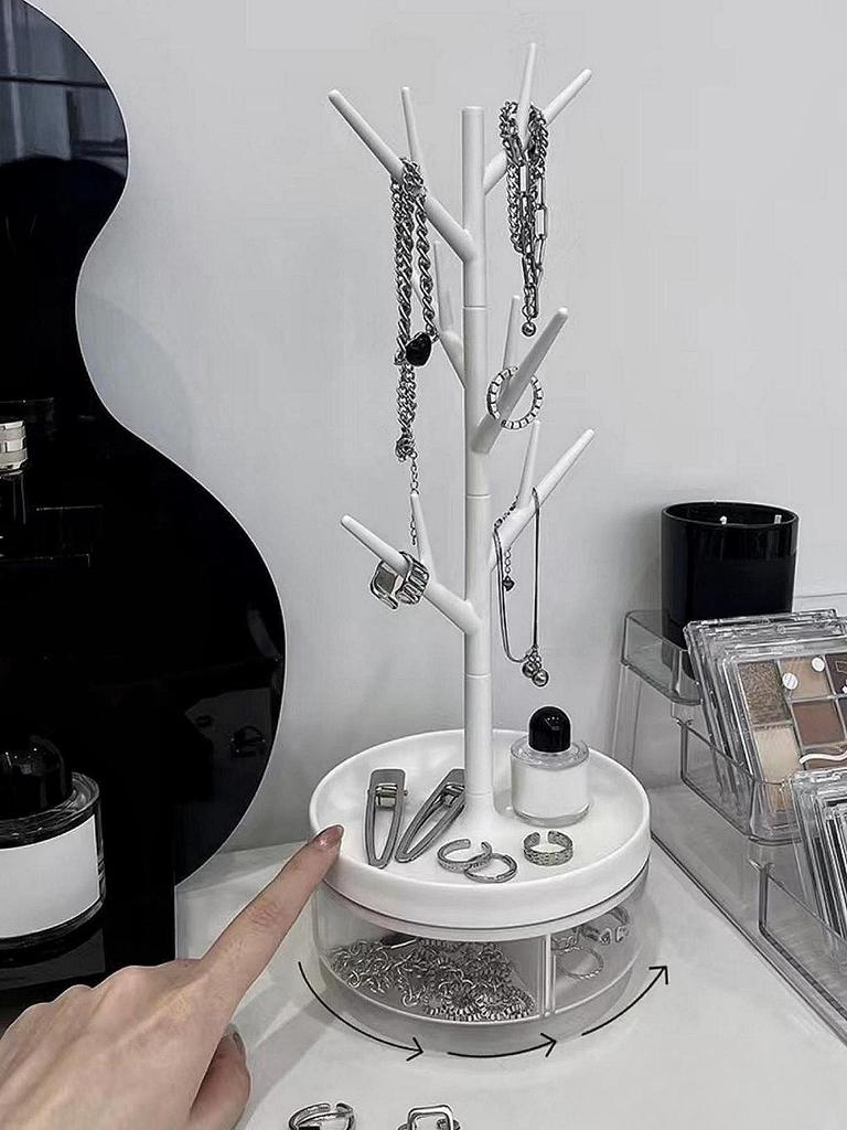 1pc Desktop White Tree Branch Jewelry Storage Box, Rotating Jewelry Holder Organizer, Room Decor Back To School