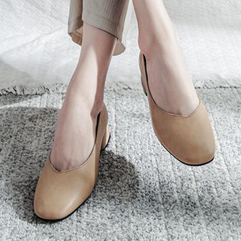 Měkká kůže Jednoduché boty Dámské Silné podpatky Jaro a Podzim Čtvercová špička Nízké podpatky Jednobarevné Měkké podrážky Nazouvací Vysoké podpatky Neunavují nohy