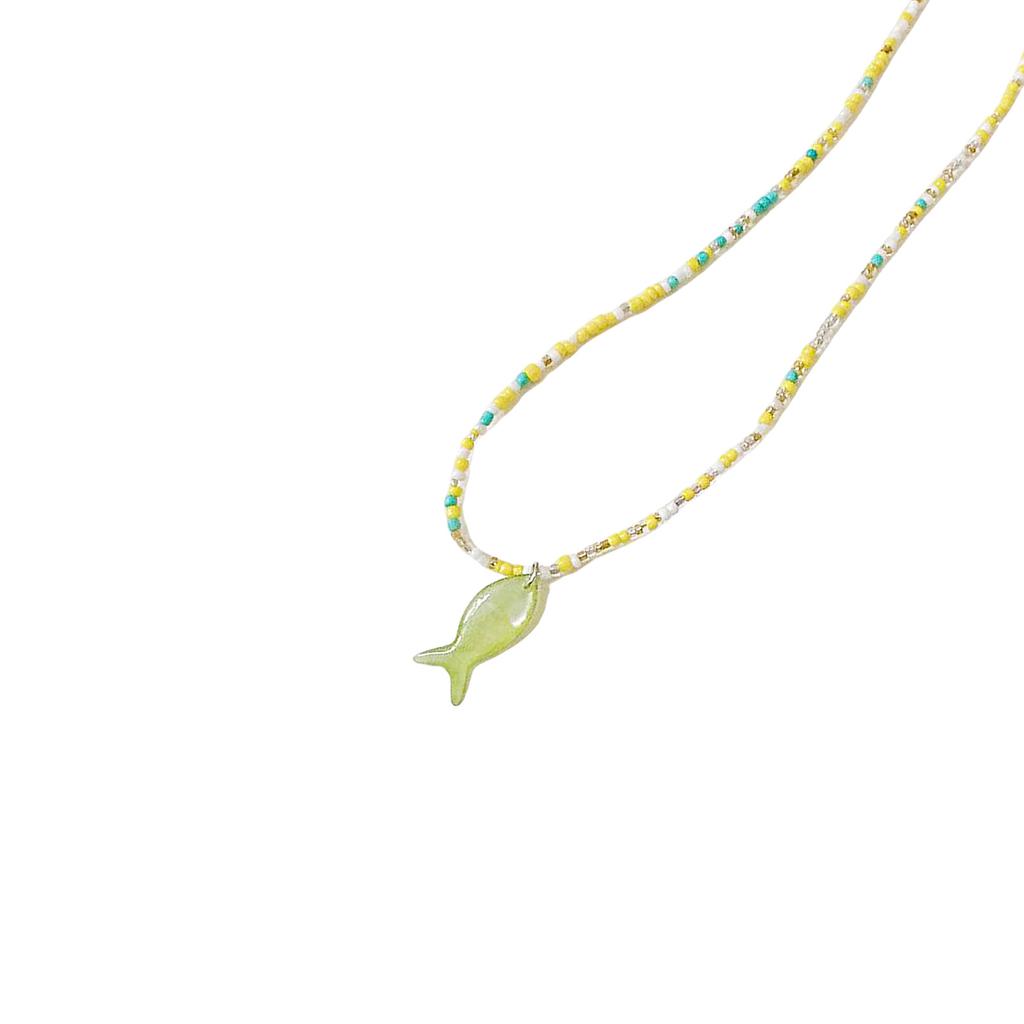 Vintage Blue Beaded Vintage Fish Pendant Necklace For Women Elegant Adjustable Length Collarbone Chain Gift For Her