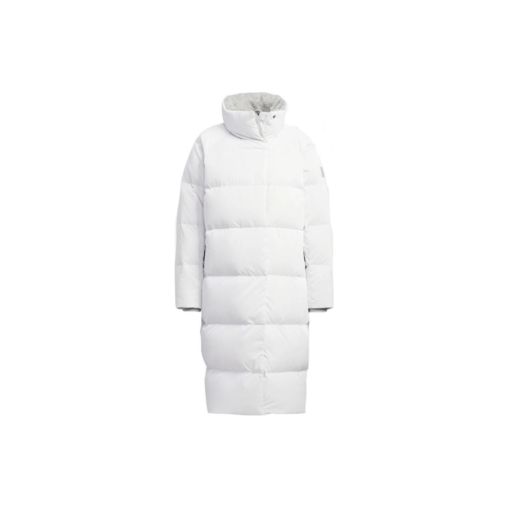 Adidas W Goose Down Solid Color Logo Zipper Stand Collar 800 Fill Mid-Length Goose Down Jacket Women Jacket White HN2118