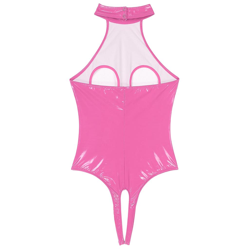 Women Sexy Lingerie Bikini Teddy Crotchless Leotard PVC Leather Bodysuit Clubwear Nightclub Costume