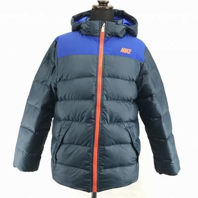 75% Down Hooded Jacket Detachable Hood Full Zip Double Pockets Dark Navy Women's L(USED)