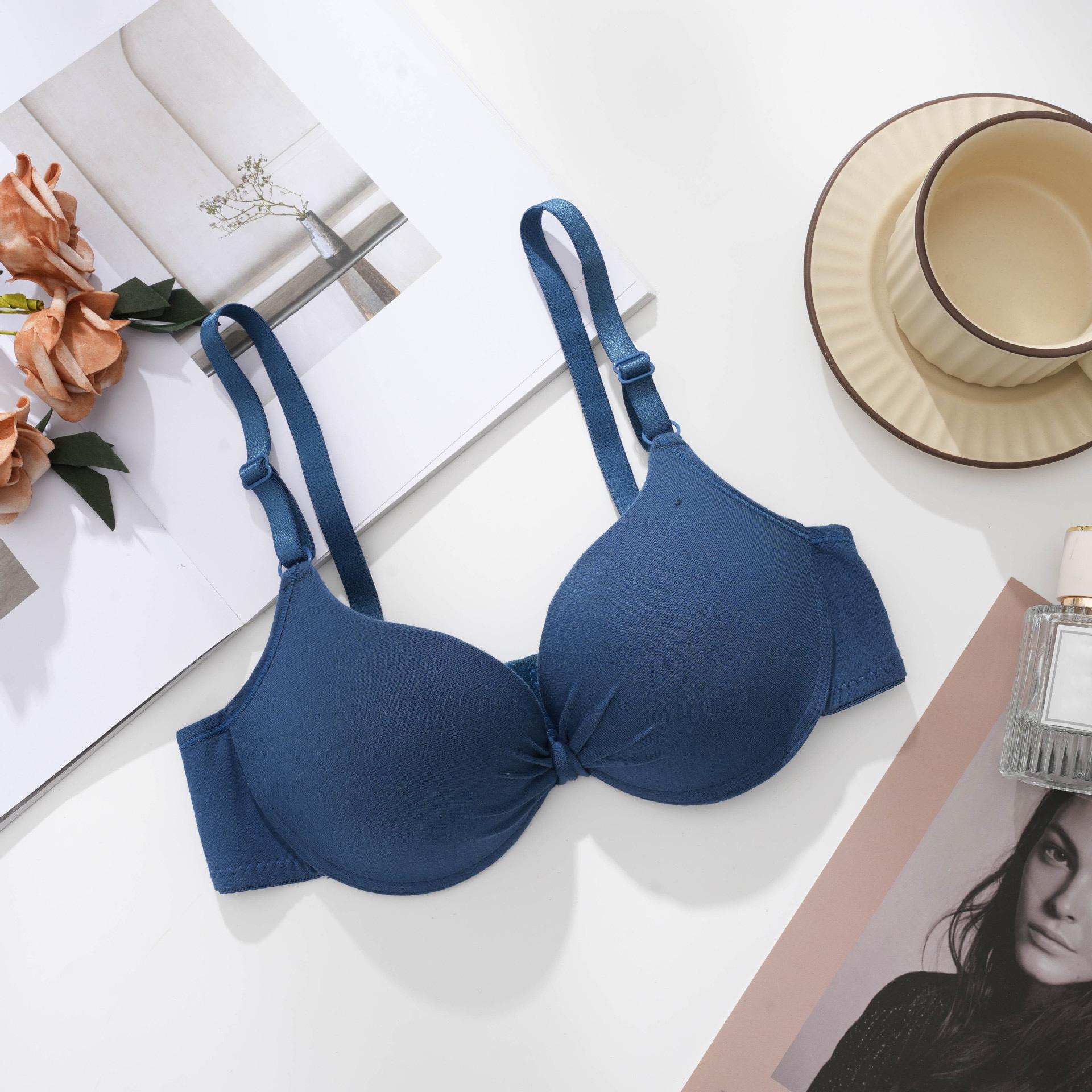 

Сексуальный бюстгальтер Push Up для женщин, бюстгальтер на косточках, бюстгальтеры с чашечками, хлопковый бюстгальтер со сборками, однотонное женское нижнее белье 38B синий