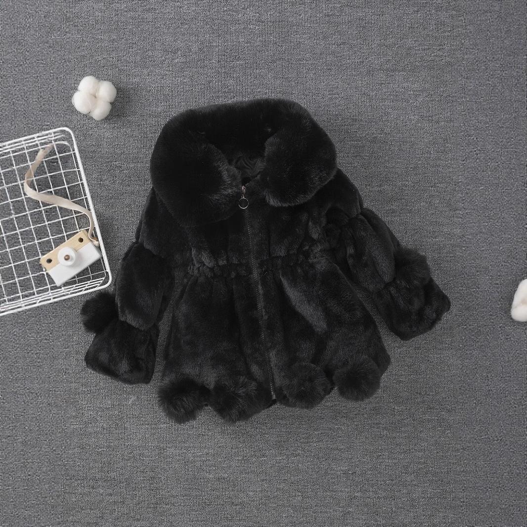 

Детский Девочки Осень Зима Шерстяной Свитер Детский Воротник Меховой Помпон Толстая Куртка 110cm чёрный