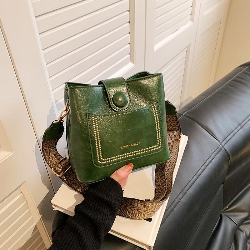 Borse a secchiello a tracolla in pelle PU semplice vintage per donna Borsa a mano di lusso firmata Borsa a spalla nera da donna