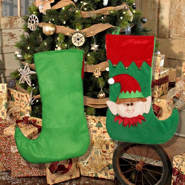 Cartoon Elf Christmas Stockings Ornament Candy Gift Bag Christmas Hanging Socks For Tree Fireplaces Decoration