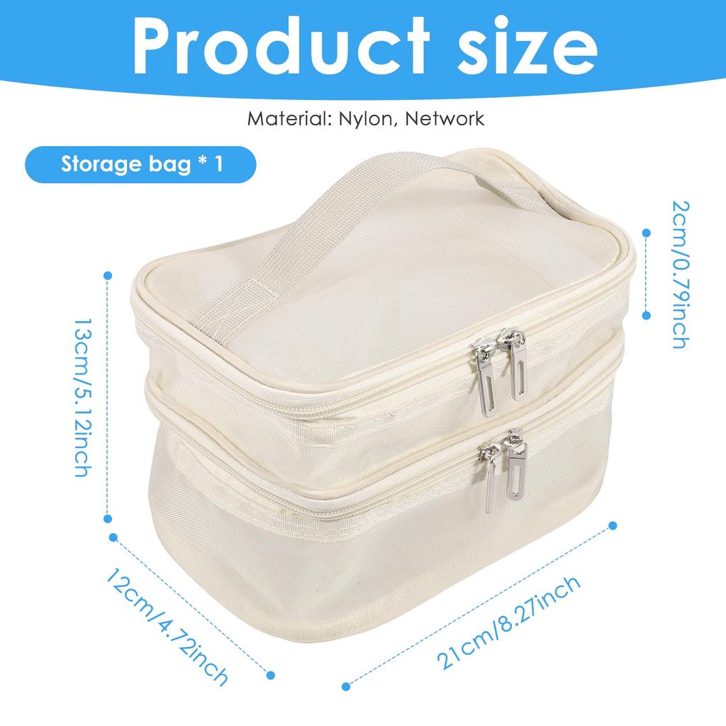 Large Capacity Mesh Cosmetic Bag Double Layer Transparent Travel Toiletry Bag with Handle Portable Makeup Organiser for Women