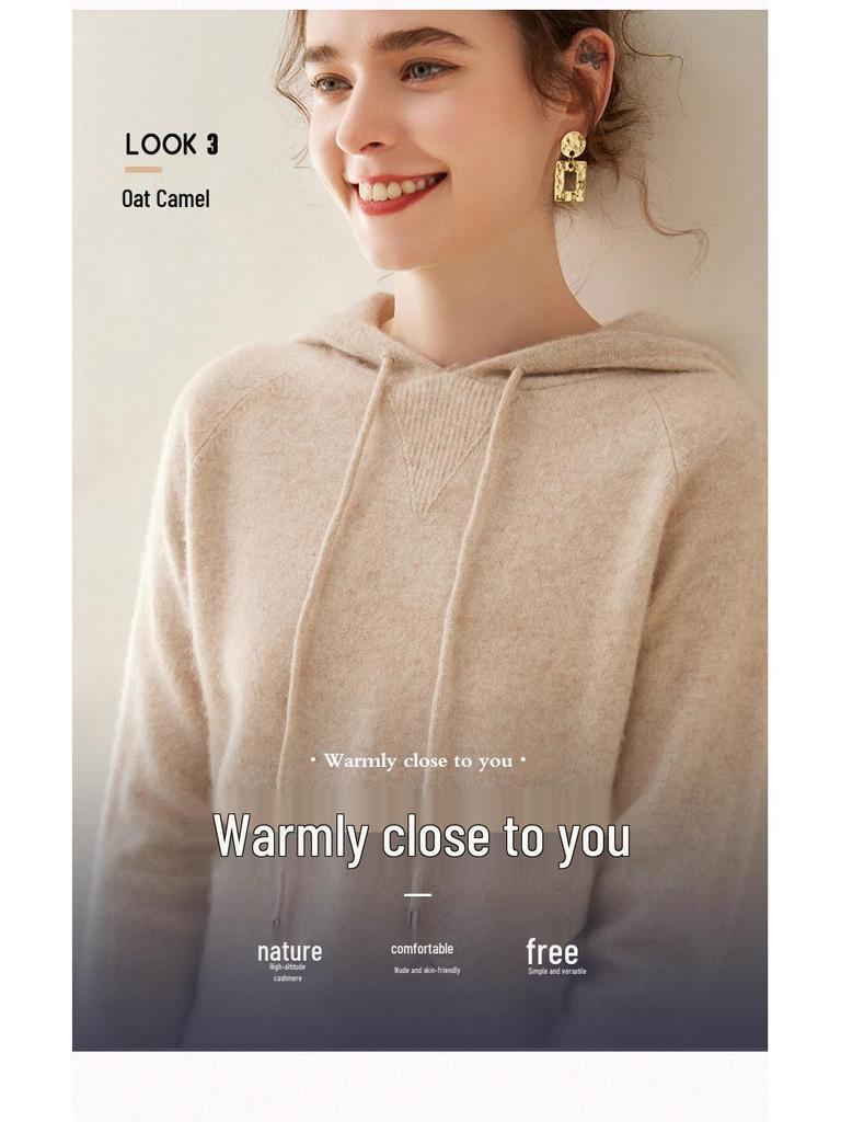 Women's Cashmere Hooded Sweater - Autumn/Winter Loose-Fit, Casual, Long-Sleeve Knit Pullover