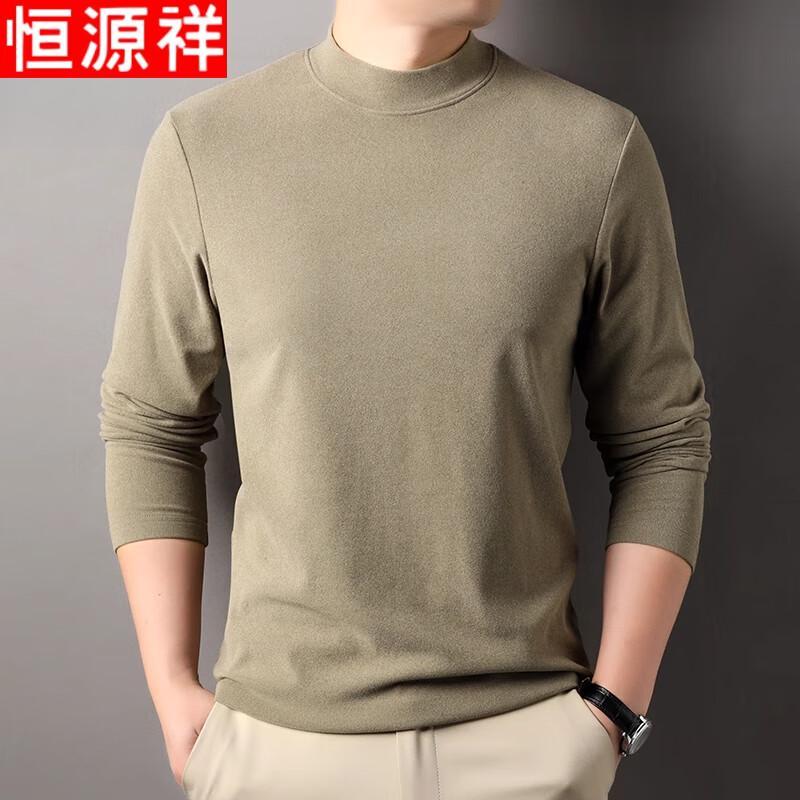 Hengyuanxiang Men s Thermal Double-Sided Velvet Half-High Collar T-Shirt XL