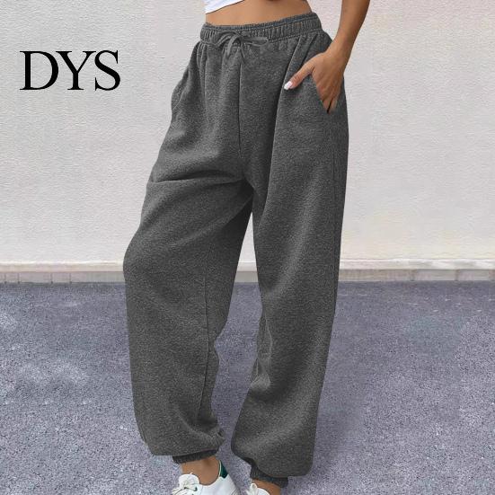 Women Commuting Pants Sweatpants Elastic High Waist Adjustable Drawstring Harem with Pockets Solid Color Loose Lounge Lambskin Fabric Casual