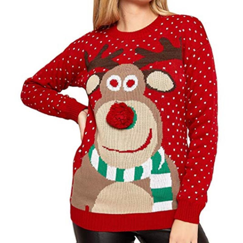 Christmas Sweater Women Christmas Deer Warm Knitted Long Sleeve Sweater Jumper Top Winter Autumn Pullovers