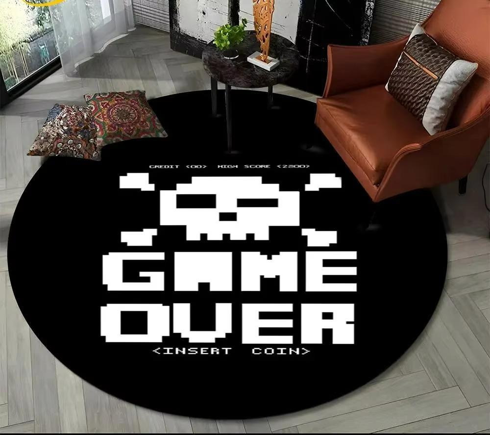 Cartoon Game Controller Round Carpet Non Slip Circle Child Play Mat Washable Rugs for Gamer Bedroom Decor Entrance Doormats