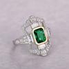 Huitan Vintage Two Tone Green CZ Finger Rings for Women Geometric Shape Hyperbole Rings Anniversary Party Retro  Dropship