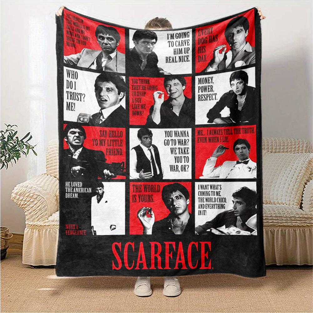 Scarface Characters Poster Flannel Blanket Super Soft Warm Cozy Blanket For Sofa Bed Office Travel Allseason Home Decor Gift