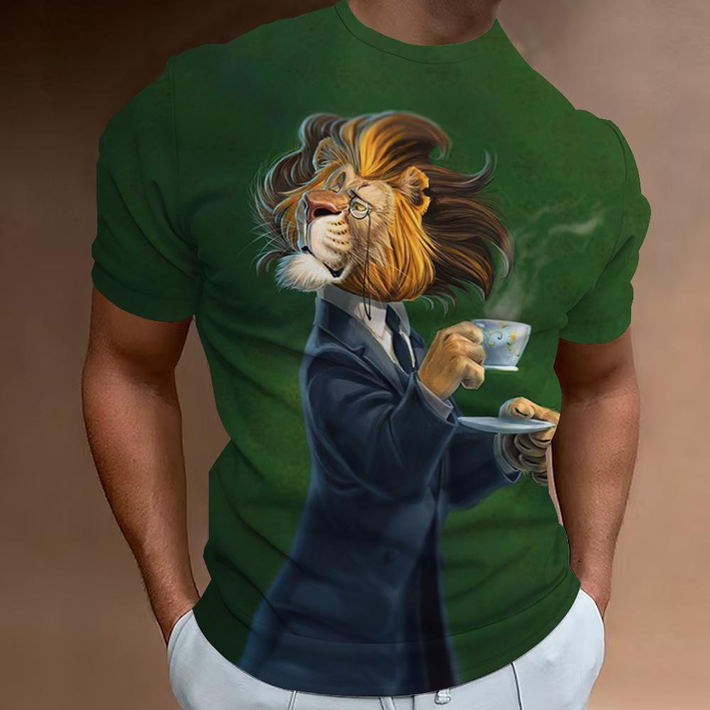 

Летняя футболка с круглым вырезом, 3D-принтом с забавным животным, модная, повседневная, с коротким рукавом, мужская 6XL