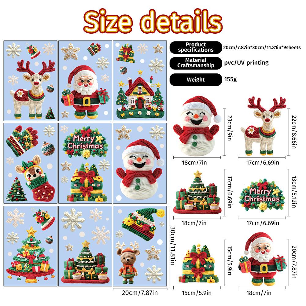 9pcs/set Christmas Static Cling Stickers Window Decals Santa Claus Scene Festive Window Decals Christmas Home Party Decor
