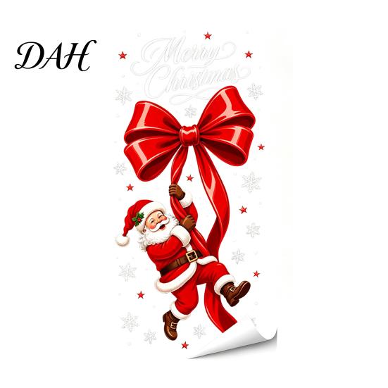 Holiday Window Decorations Static Glass Sticker, Christmas Theme Bow Pattern Print, Removable Door Electrostatic PVC Film for Home And Store