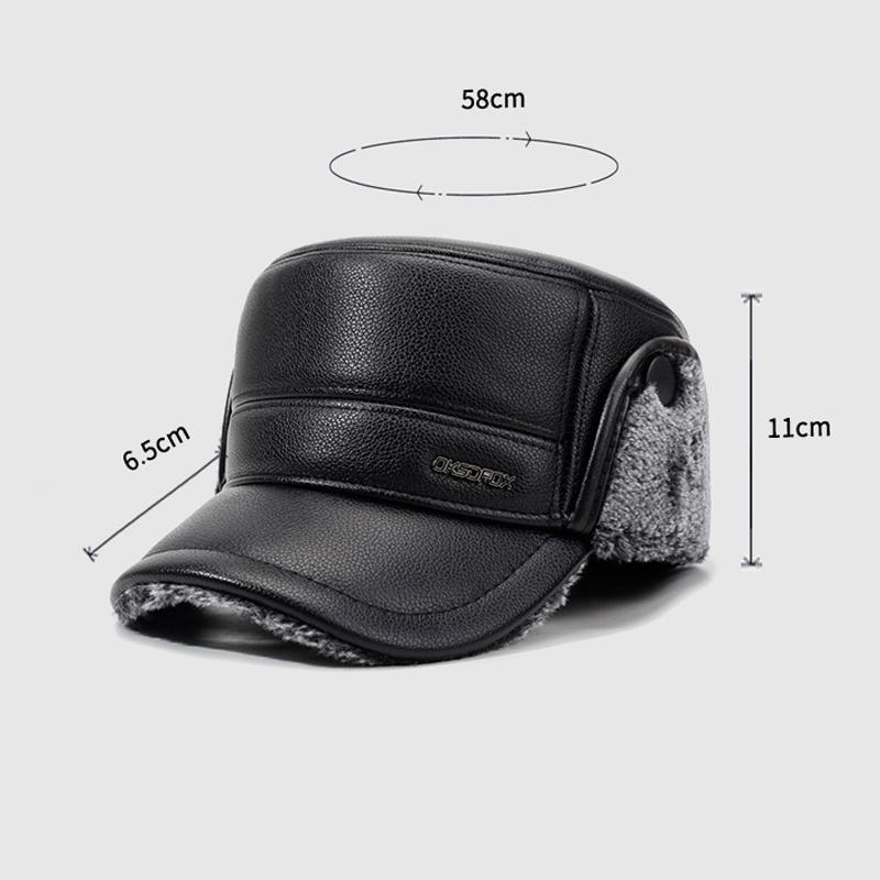 Men's PU Flat Top Hat Winter Warm Ear Protection Hat for Middle-Aged and Elderly Cotton Hat Thick Cold-Proof Cap