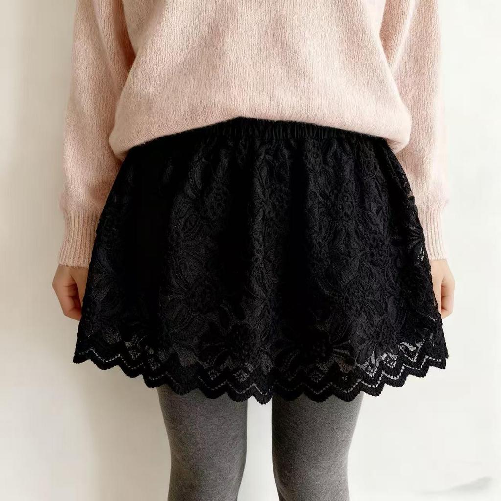 Women's Plus Size Lace Slimming Skirt with Flaw Concealing Layer and Elastic Waistband