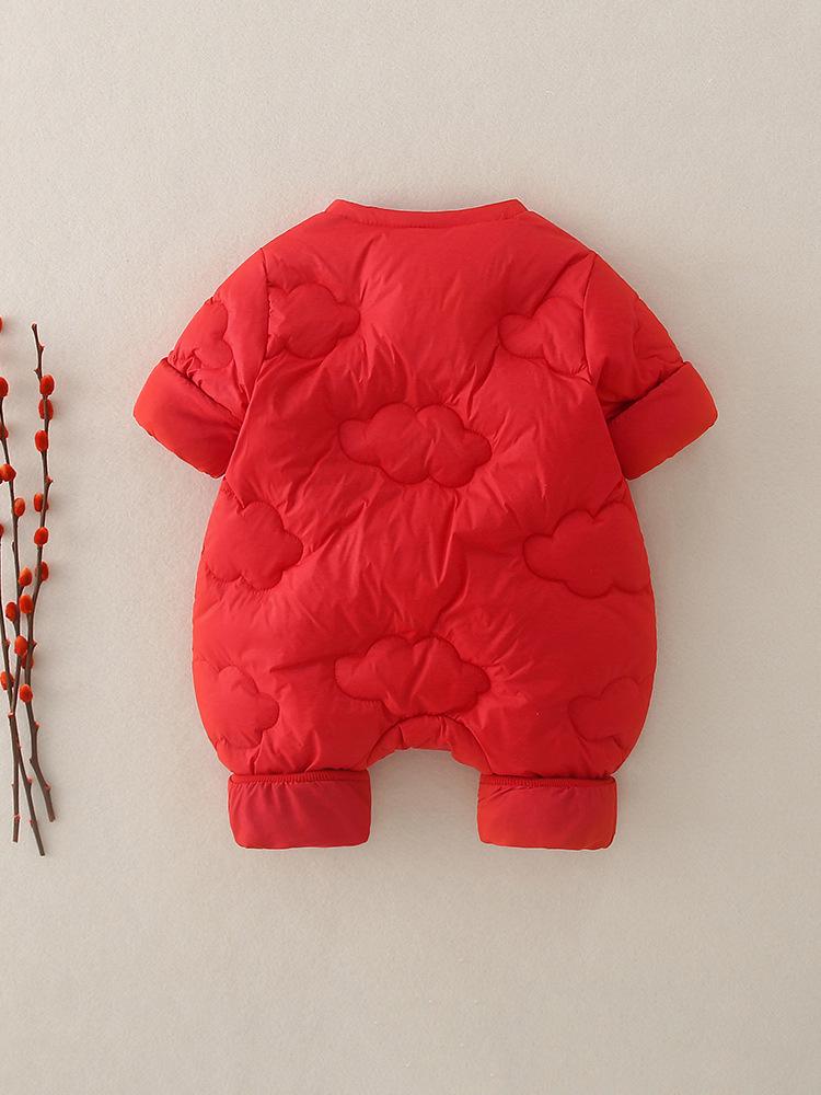 Newborn Lightweight Down Onesie Jacket - Red, for Autumn & Winter, Suitable for Babies up to One Year Old.