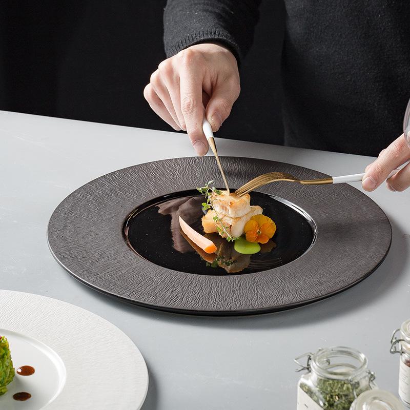 High-End Black Western Food Plate Creative Ceramic Plate Wedding Dining Plate Light Luxury Steak Plate Hotel Plate Tableware