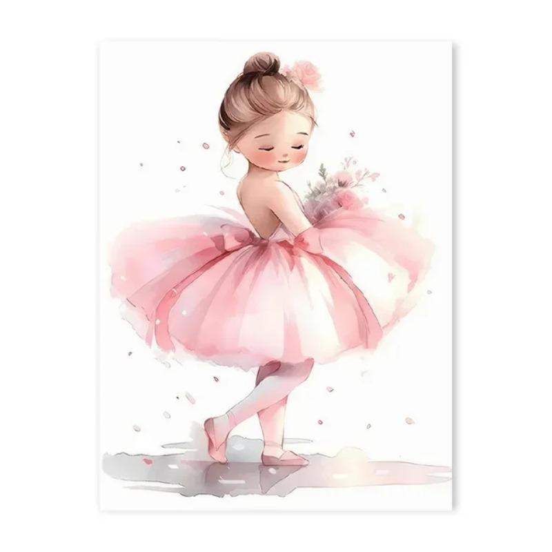 Custom Name Pink Wall Art Canvas Paintings Ballerina Girl Unicorn Butterfly Kids Room Decor Nursery Poster Pictures Wall Decor