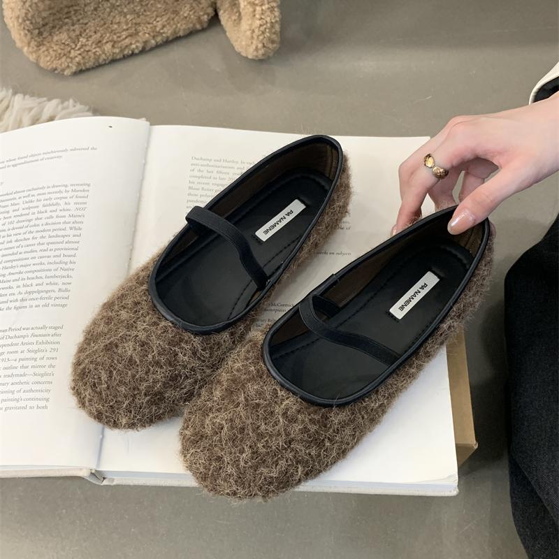 

Мода Bailamos Новый Бренд Женские Балетки Круглый Носок Мелкие Слипоны Женские Повседневные Балетные Меховые Туфли Мягкая Кожа Элегантные Туфли для Платья Mujer 39 коричневый