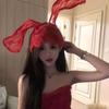 Manzou Rabbit Ears Headband Lace Mask Eye Mask Face Cover Mesh Hairpin Hairpin Red Halloween T19