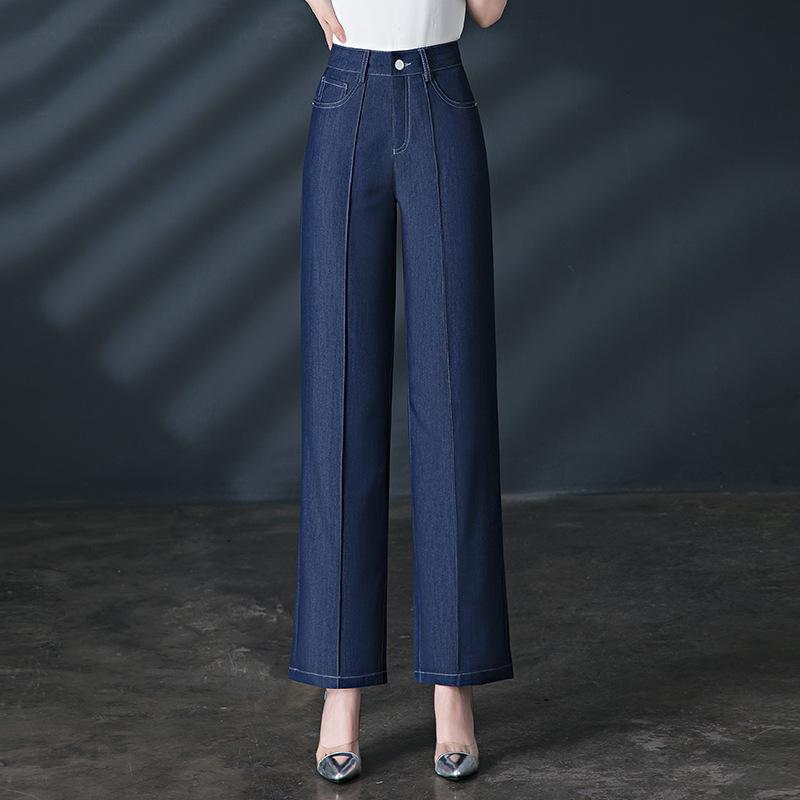 

Women s High Waist Tencel Denim-Look Pants, Spring/Autumn 2026 Collection, Middle-Aged and Elderly Style, Straight Leg, Loose Slimming Fit. 32 темно-синий