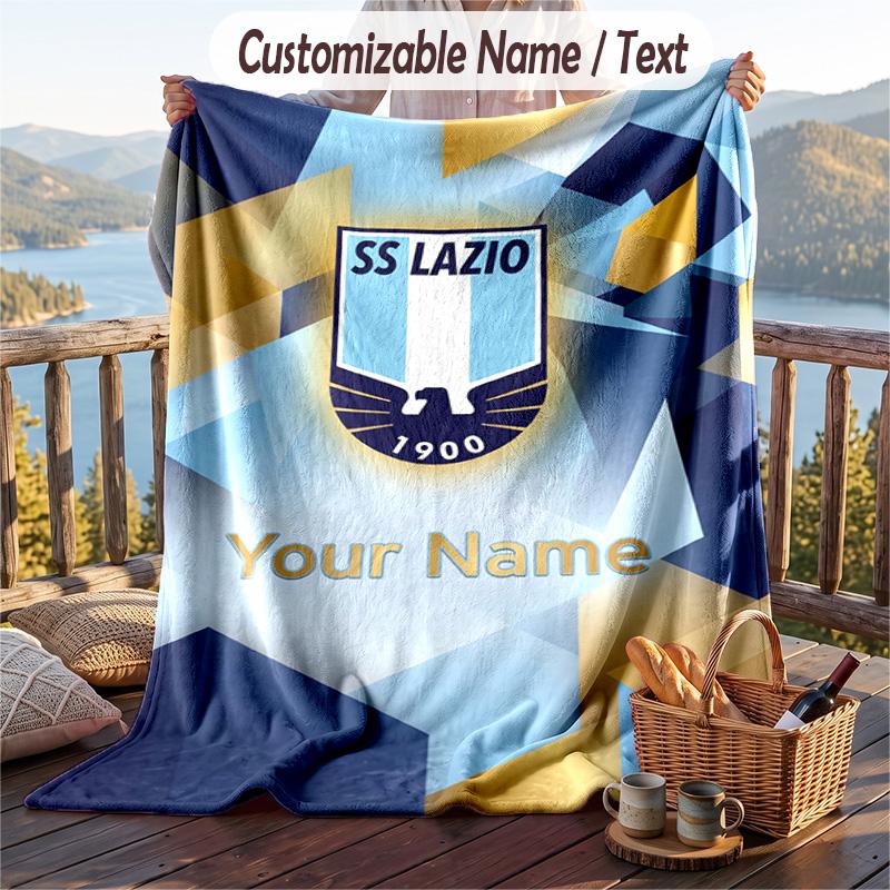 Flannel Blanket Lazio FC Print Custom Name Text Soft Throw for Sofa Bed
