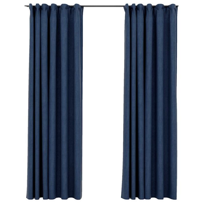 VidaXL Rideaux occultants aspect lin avec crochets 2pcs Bleu 140x225cm