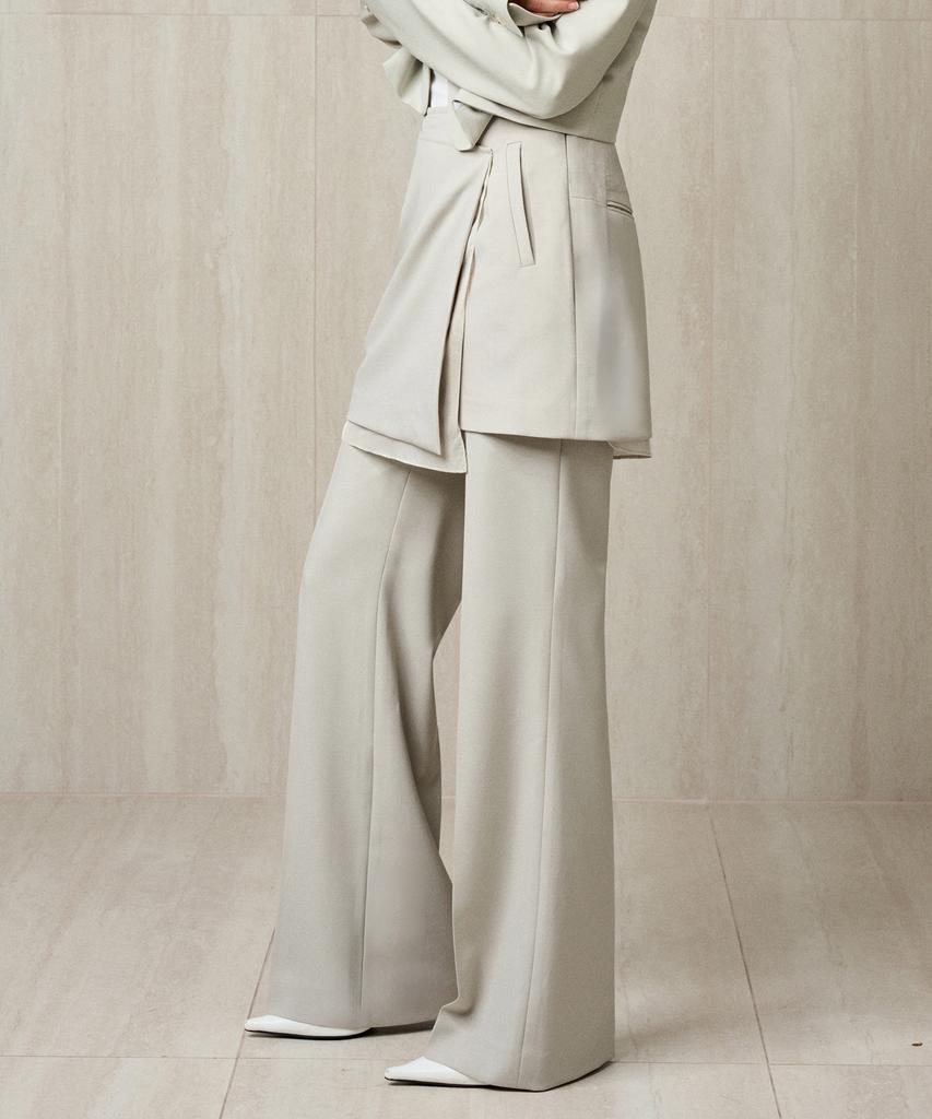 RE RHEE Tailored Skirted Trousers Basil Cream