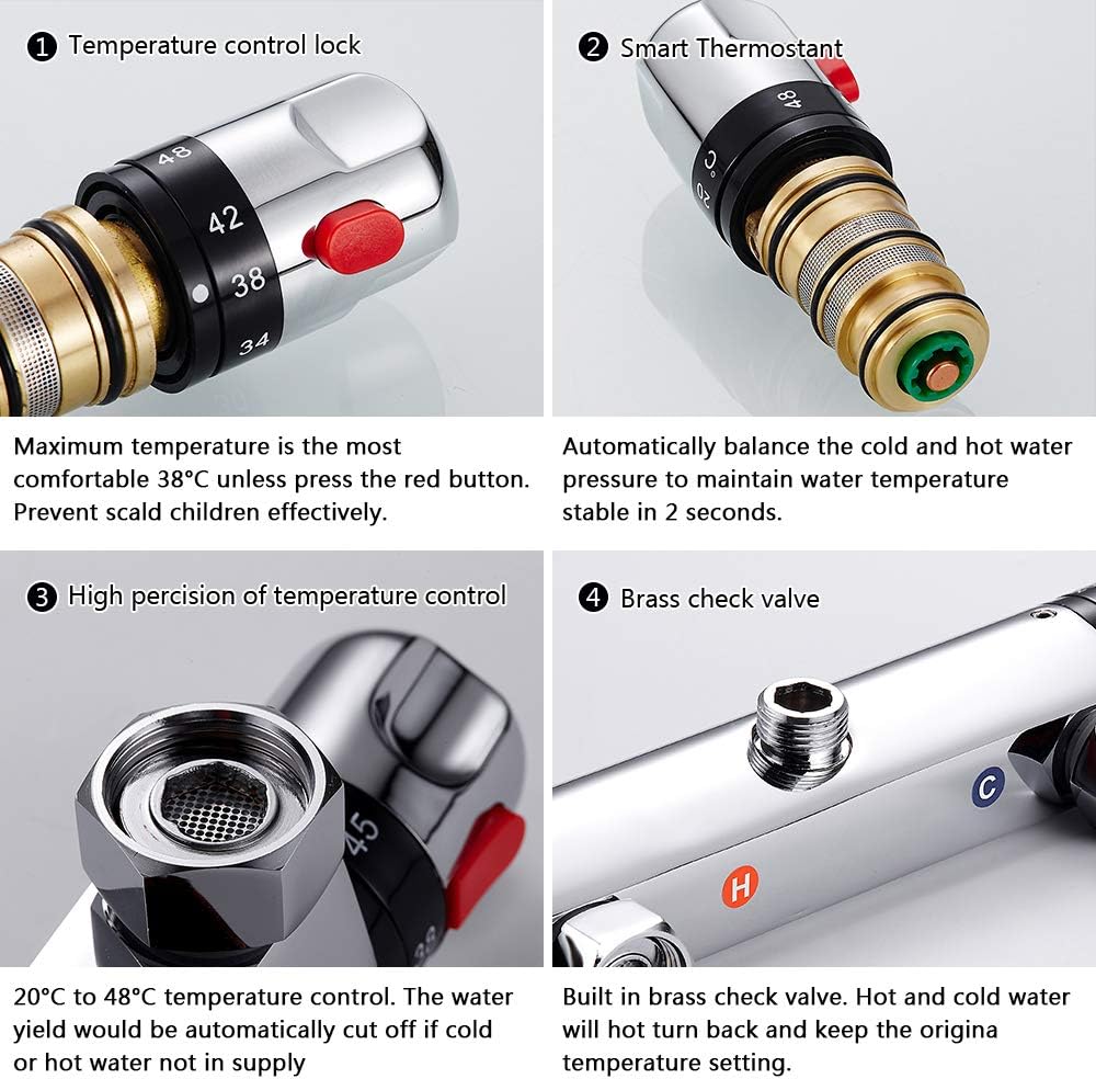 Badezimmer Thermostatische Duscharmatur Wandmontage Heiß Kalt Wasser Duschhahn Temperaturregelventil