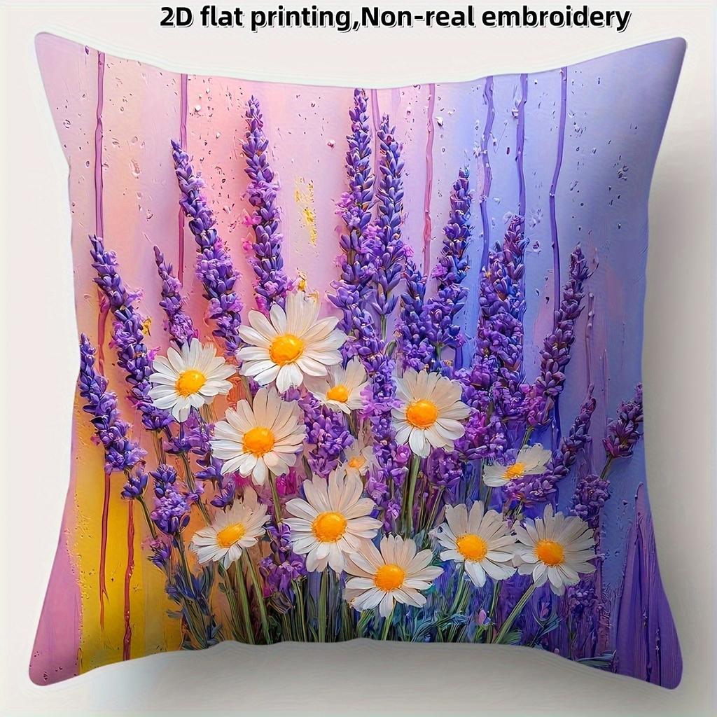 Lavender & Daisy Floral Pillowcase: Soft Watercolor-Themed Cushion Cover For Home Sofa Decor