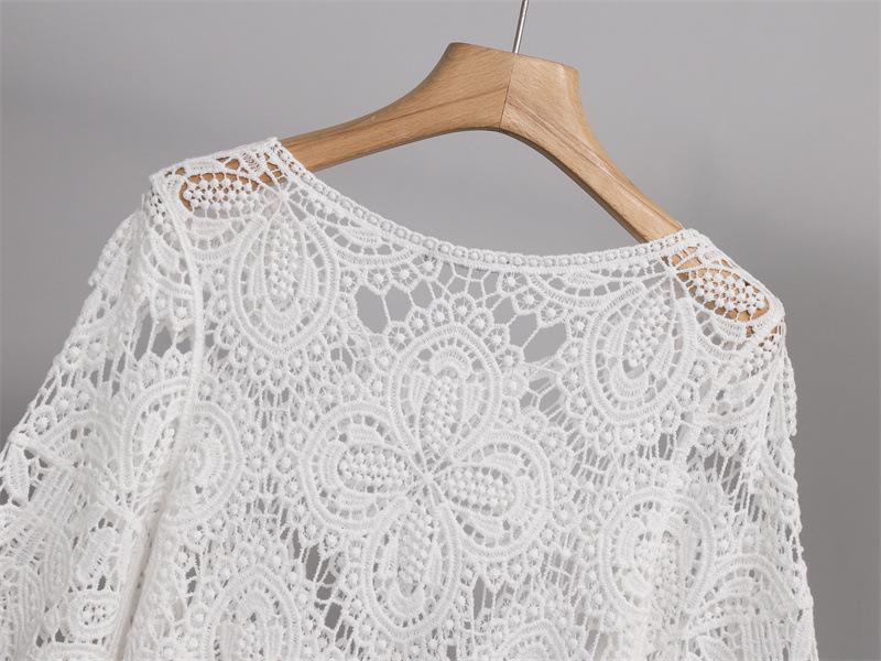 Hollow Knitwear Women's Loose Summer Crochet Cover-up - Korean Style Five-Sleeve Pullover Top