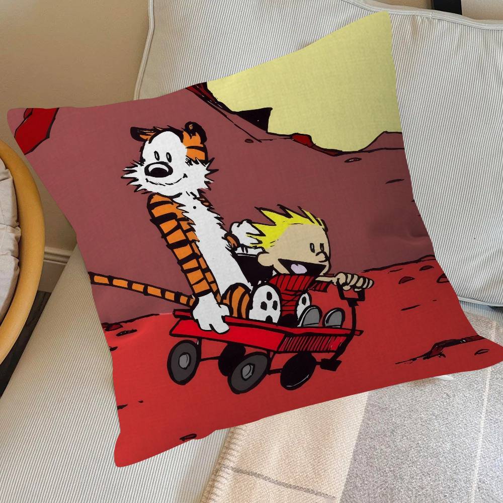 Anime C-Calvin And H-Hobbes Cushion Cover Inches Farmhouse Decor Home Throw Pillow Covers For Couch Decorations