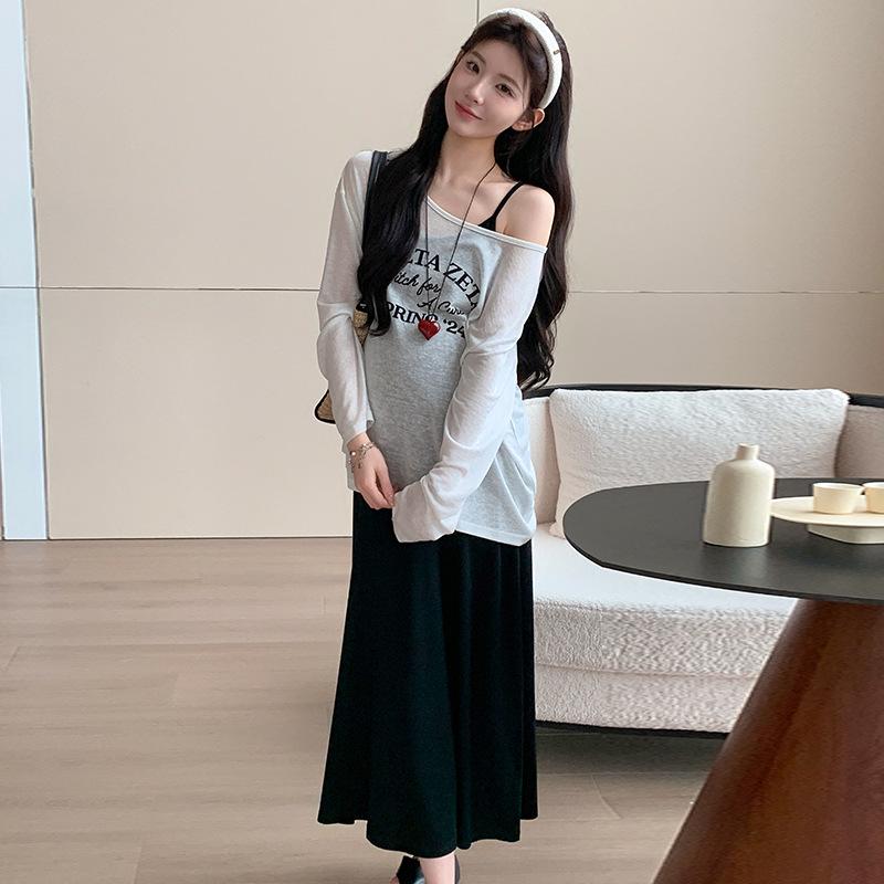 Korean Style Maternity Casual Printed Camisole Skirt Set L