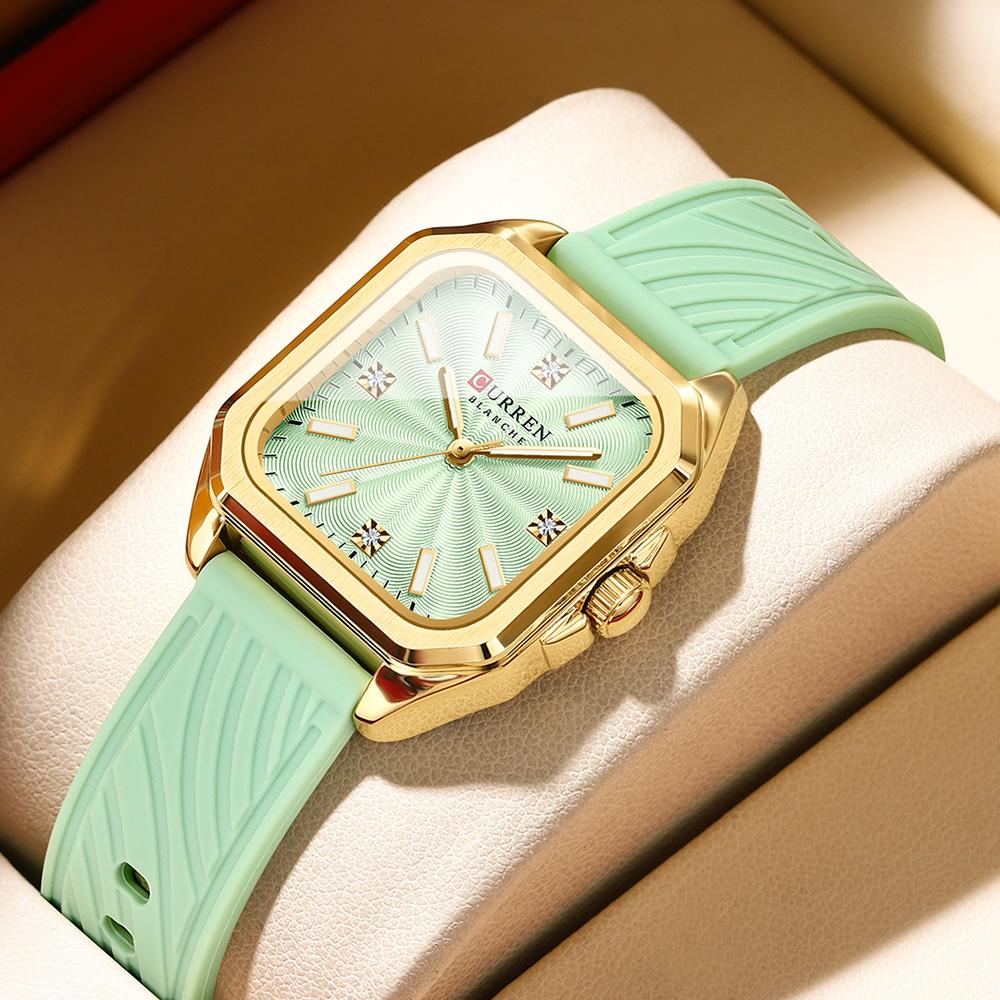 CURREN Elegant Women's Watches Luxury Women's Fashion Quartz Watches Silicone Band Square Dial Watches Ideal Gift for Women