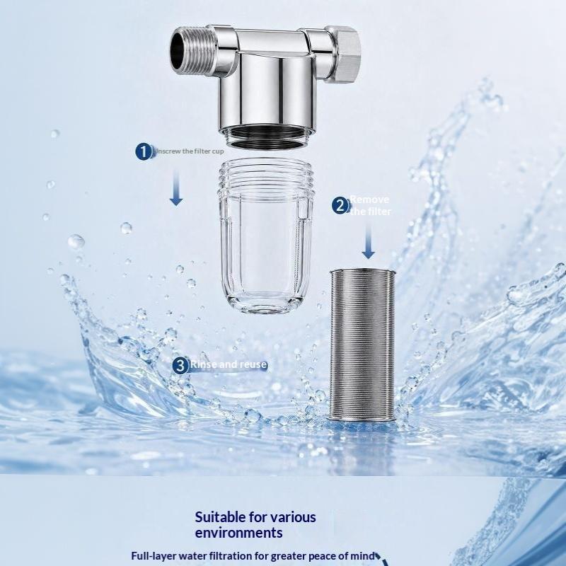 Stainless Steel Water Pre Filter With Transparent Visible Body Washable Reusable Filter Element For Kitchen Whole House Use
